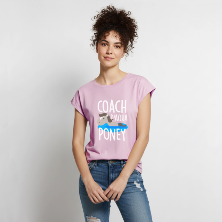 T-shirt à manches retroussées femme - Coach d'aqua-poney - rose poudré - front