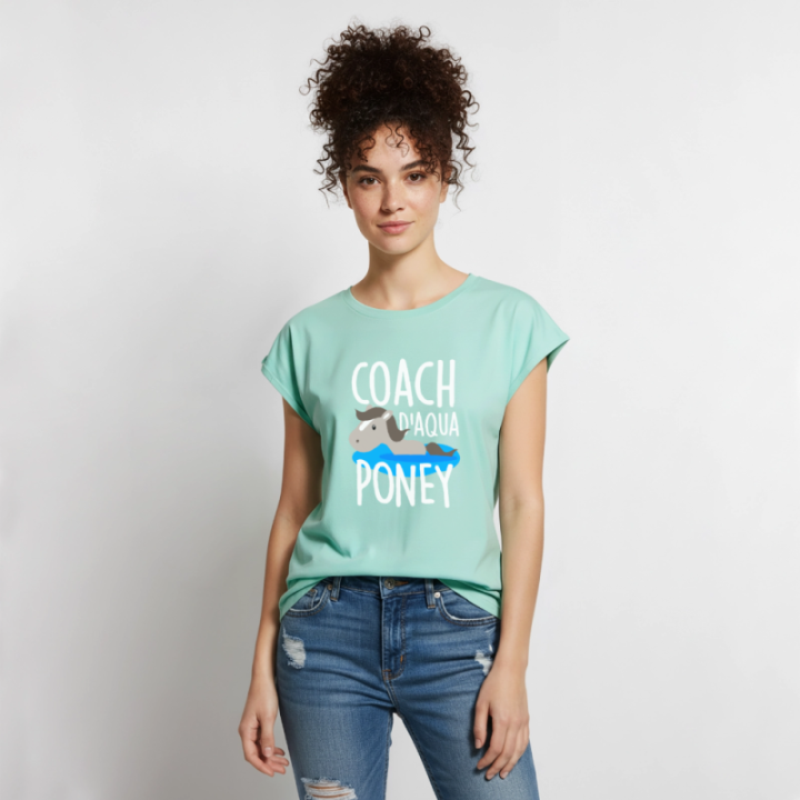 T-shirt à manches retroussées femme - Coach d'aqua-poney - menthe  - front