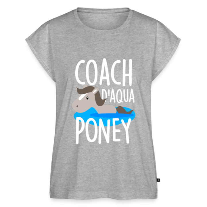 T-shirt à manches retroussées femme - Coach d'aqua-poney - gris chiné - front