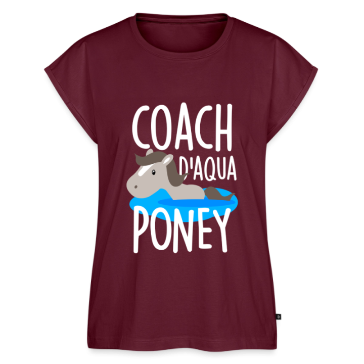 T-shirt à manches retroussées femme - Coach d'aqua-poney - bourgogne - front