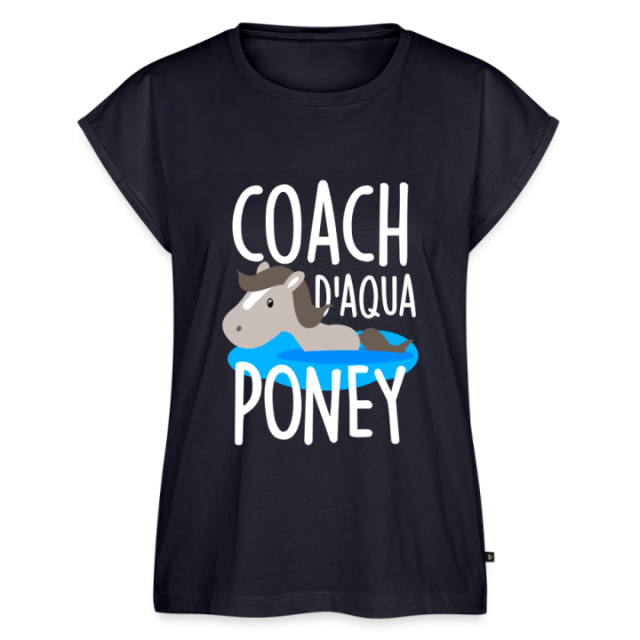 T-shirt à manches retroussées femme - Coach d'aqua-poney - bleu marine - front