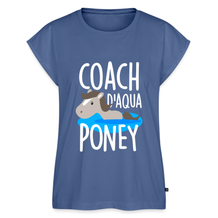 T-shirt à manches retroussées femme - Coach d'aqua-poney - bleu pigeon - front