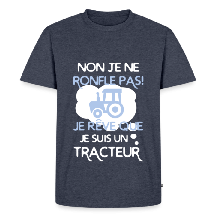 T-shirt premium homme - Je rêve que je suis un tracteur - bleu jeans  - front