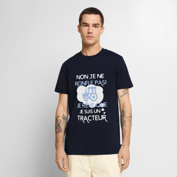 T-shirt premium homme - Je rêve que je suis un tracteur - bleu marine - front