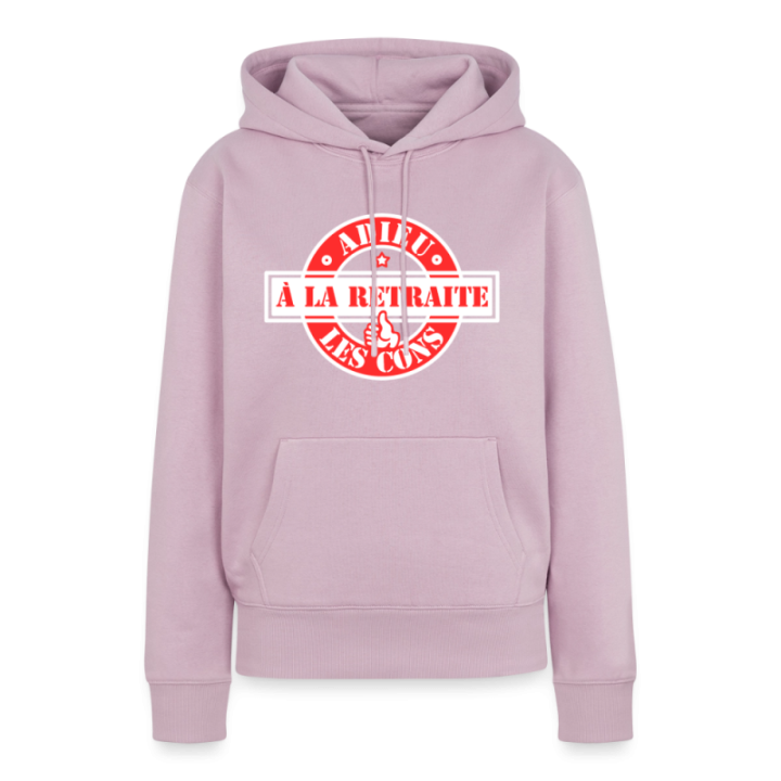 Sweat-shirt à capuche premium femme - À la retraite: Adieu les cons - rose poudré - front