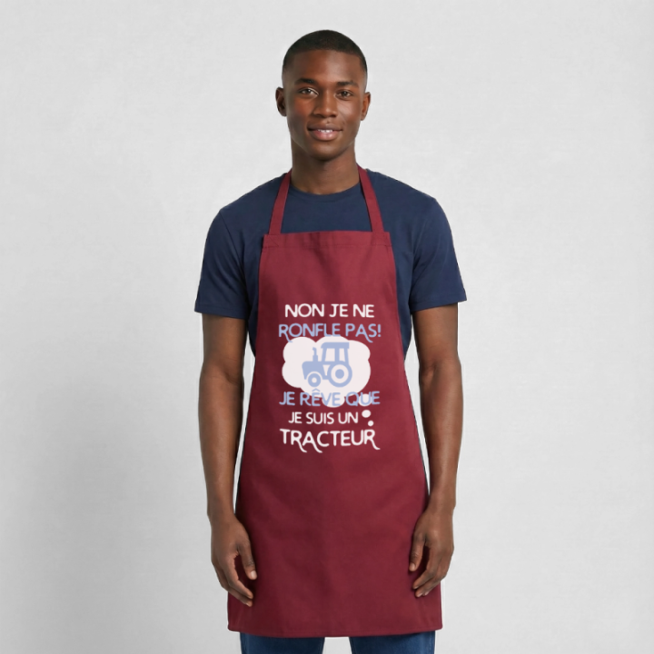 Tablier de cuisine - Je rêve que je suis un tracteur - bordeaux - front