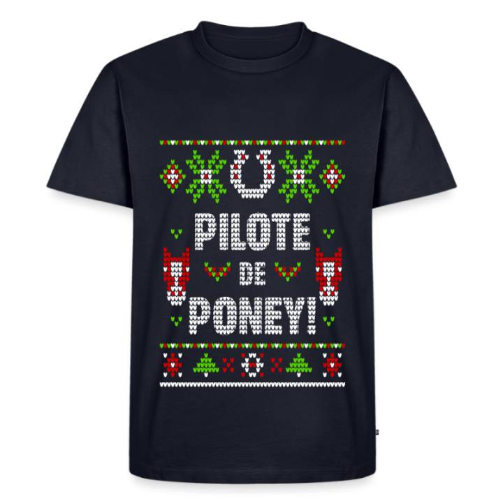 T-shirt premium homme - Pilote de poney - moche - bleu marine - front