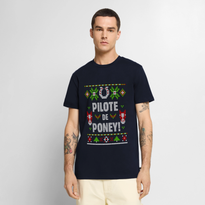 T-shirt premium homme - Pilote de poney - moche - bleu marine - front