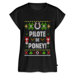 T-shirt à manches retroussées femme - Pilote de poney - moche - noir - front