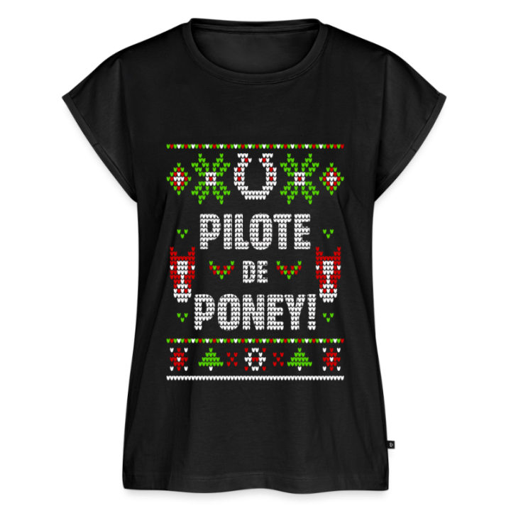 T-shirt à manches retroussées femme - Pilote de poney - moche - noir - front
