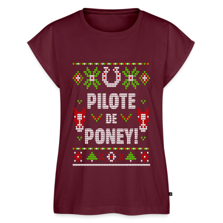 T-shirt à manches retroussées femme - Pilote de poney - moche - bourgogne - front