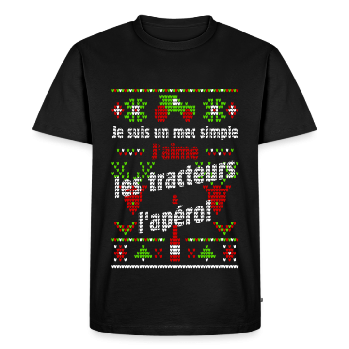 T-shirt premium homme - Un mec simple: Tracteurs et apéro - moche - noir - front