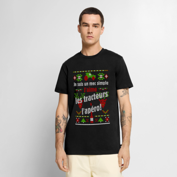 T-shirt premium homme - Un mec simple: Tracteurs et apéro - moche - noir - front
