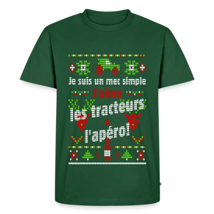 T-shirt premium homme - Un mec simple: Tracteurs et apéro - moche - vert bouteille - front