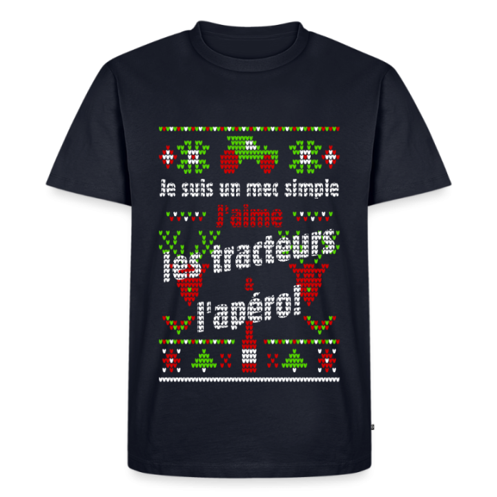 T-shirt premium homme - Un mec simple: Tracteurs et apéro - moche - bleu marine - front