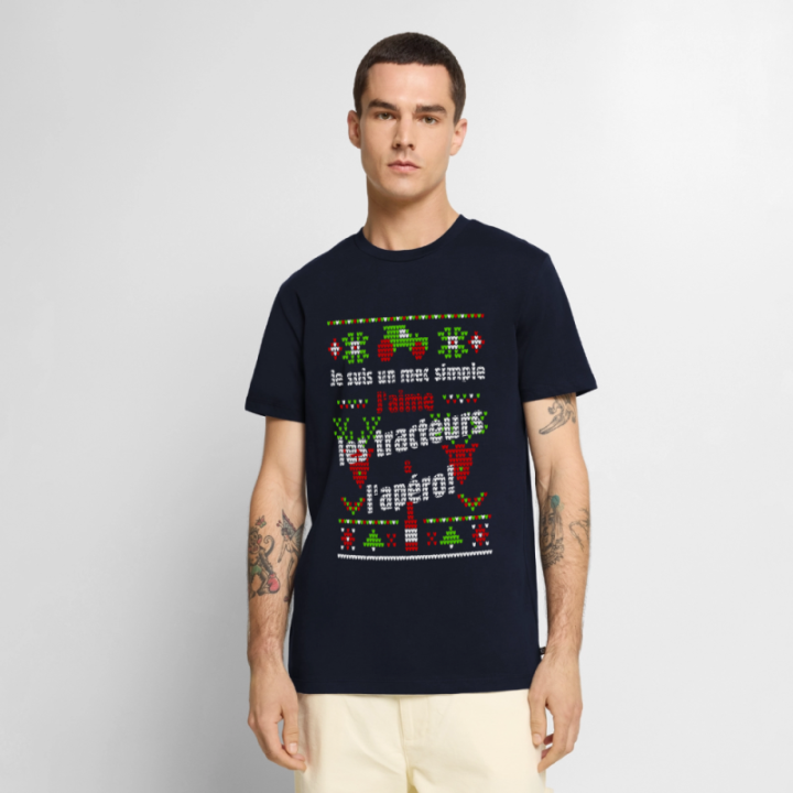 T-shirt premium homme - Un mec simple: Tracteurs et apéro - moche - bleu marine - front