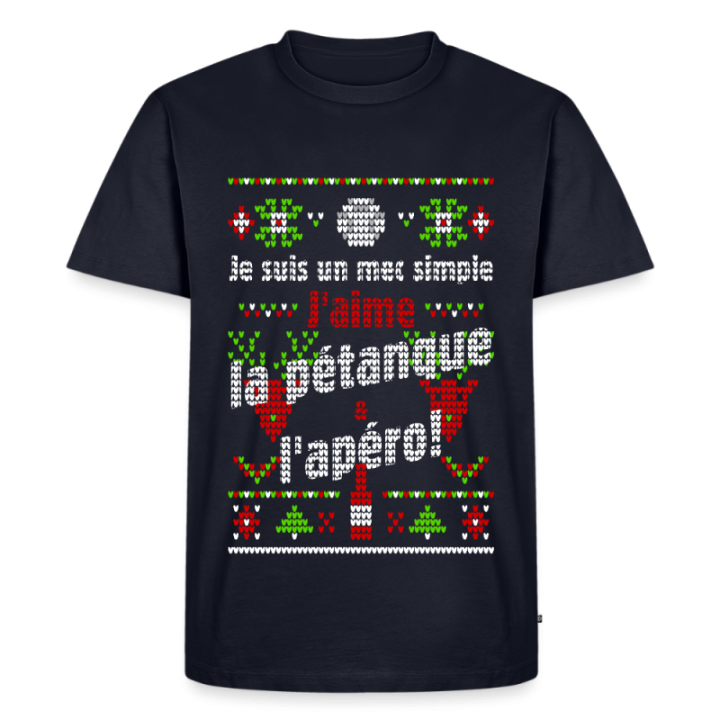 T-shirt premium homme - Un mec simple: Pétanque et apéro - moche - bleu marine - front