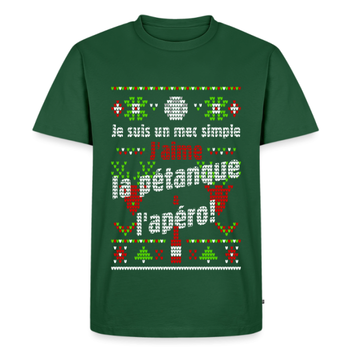 T-shirt premium homme - Un mec simple: Pétanque et apéro - moche - vert bouteille - front