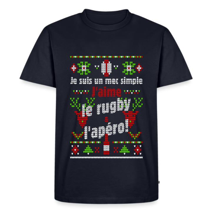 T-shirt premium homme - Un mec simple: Rugby et apéro - moche - bleu marine - front
