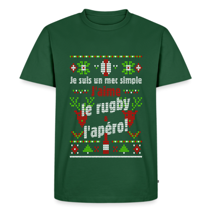 T-shirt premium homme - Un mec simple: Rugby et apéro - moche - vert bouteille - front