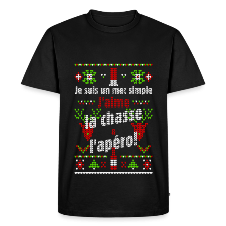 T-shirt premium homme - Un mec simple: Chasse et apéro - moche - noir - front