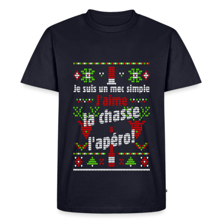 T-shirt premium homme - Un mec simple: Chasse et apéro - moche - bleu marine - front