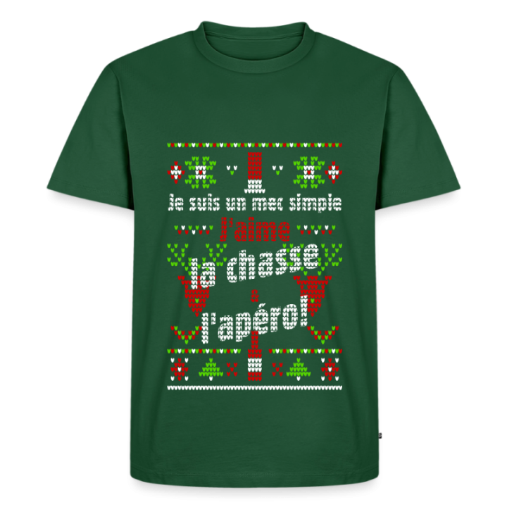 T-shirt premium homme - Un mec simple: Chasse et apéro - moche - vert bouteille - front