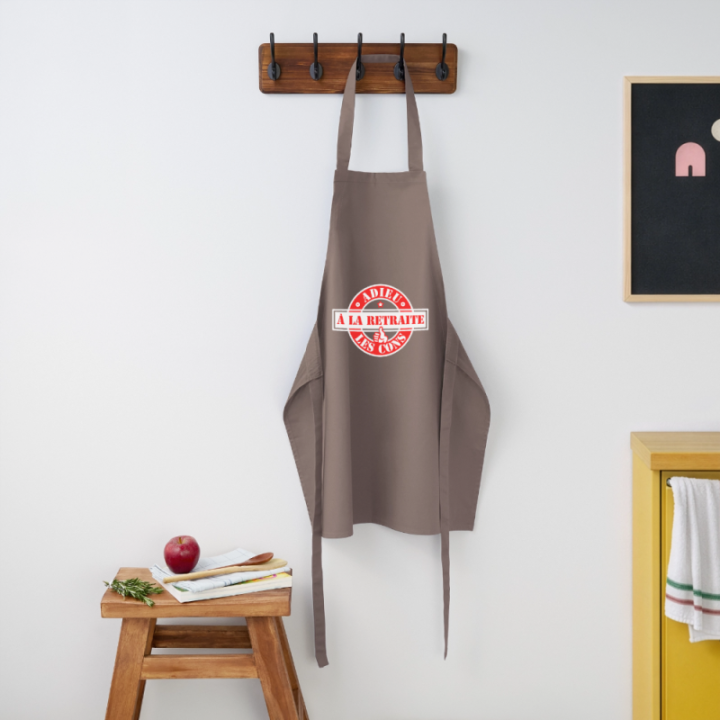 Tablier de cuisine - À la retraite: Adieu les cons - gris - front
