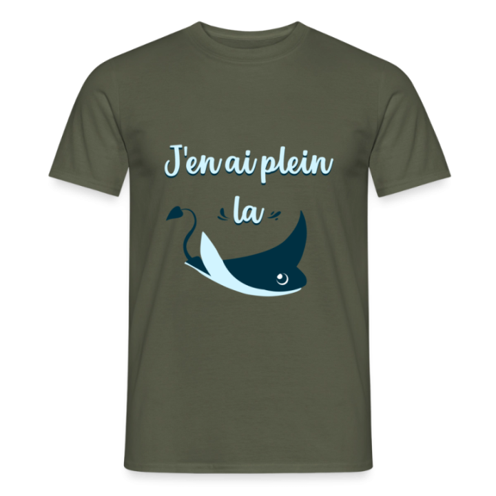 T-shirt homme - Plein la raie - vert militaire - front