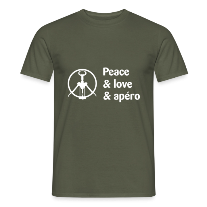T-shirt homme - Peace Love Apéro - vert militaire - front