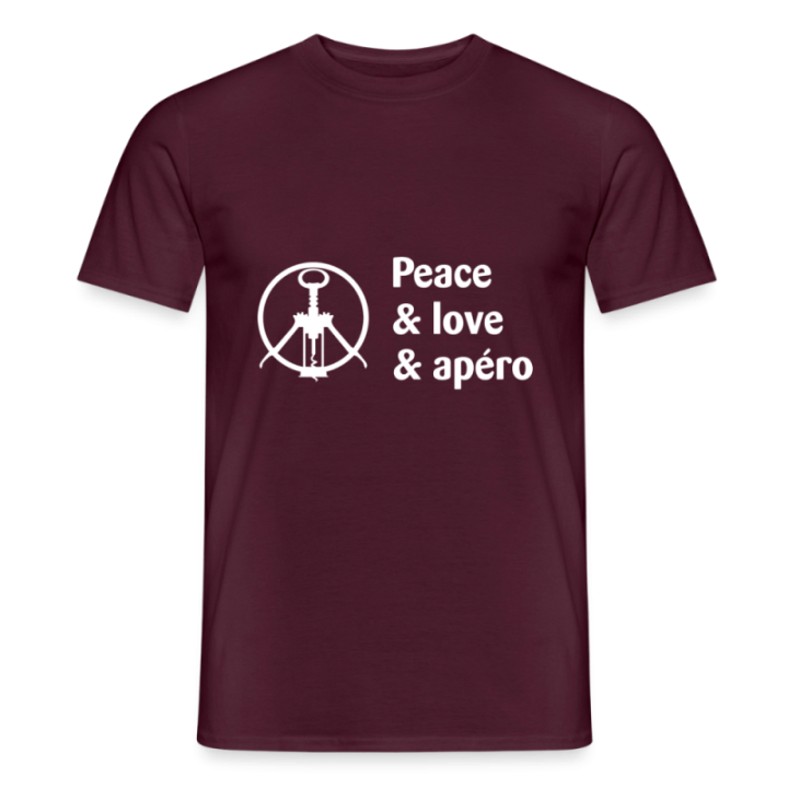 T-shirt homme - Peace Love Apéro - rouge brique - front