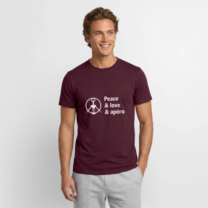 T-shirt homme - Peace Love Apéro - rouge brique - front