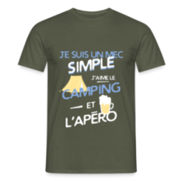 T-shirt homme - Un mec simple: Camping et apéro - vert militaire - front
