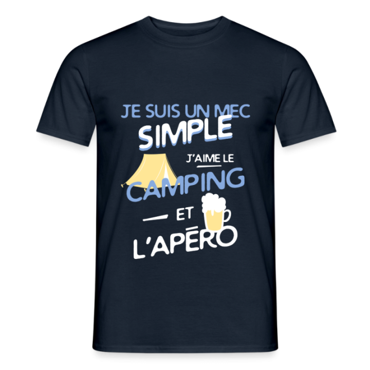 T-shirt homme - Un mec simple: Camping et apéro - marine - front