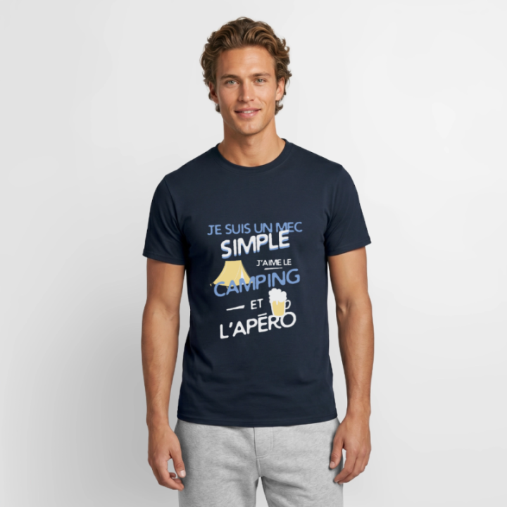 T-shirt homme - Un mec simple: Camping et apéro - marine - front