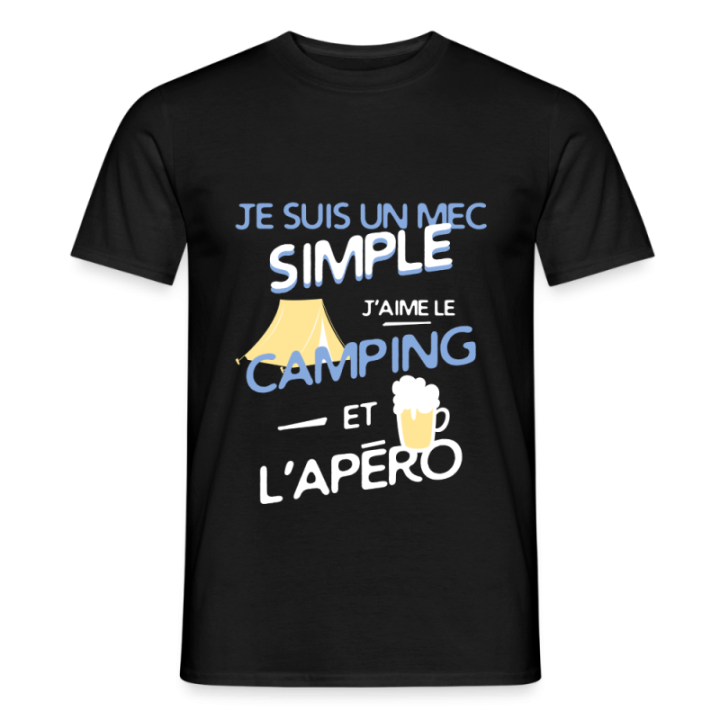 T-shirt homme - Un mec simple: Camping et apéro - noir - front