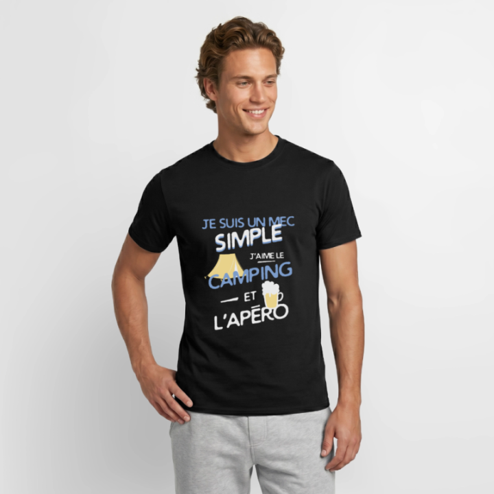 T-shirt homme - Un mec simple: Camping et apéro - noir - front