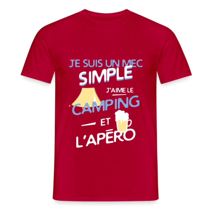 T-shirt homme - Un mec simple: Camping et apéro - rouge - front