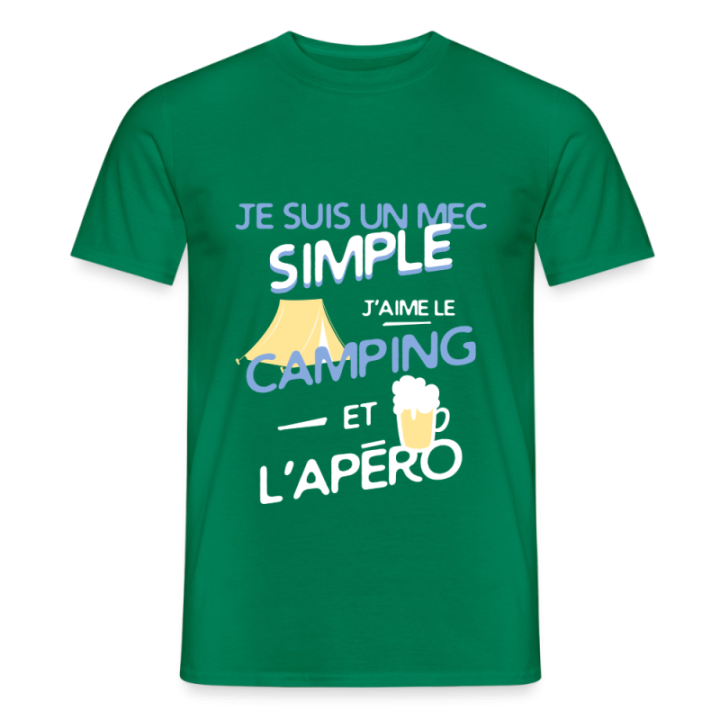 T-shirt homme - Un mec simple: Camping et apéro - vert - front