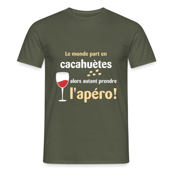 T-shirt homme - Le monde part en cacahuètes - vert militaire - front