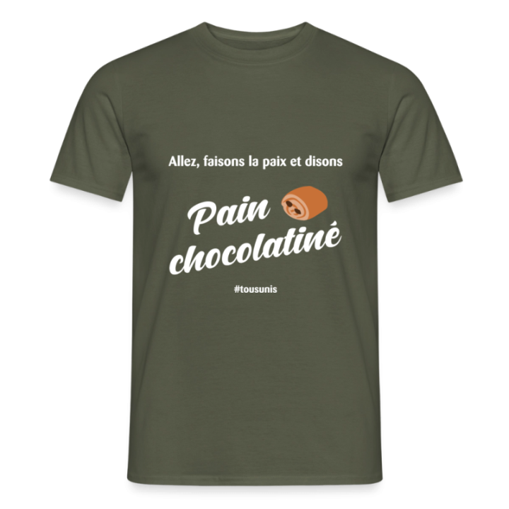 T-shirt homme - Pain au chocolat Vs Chocolatine - vert militaire - front