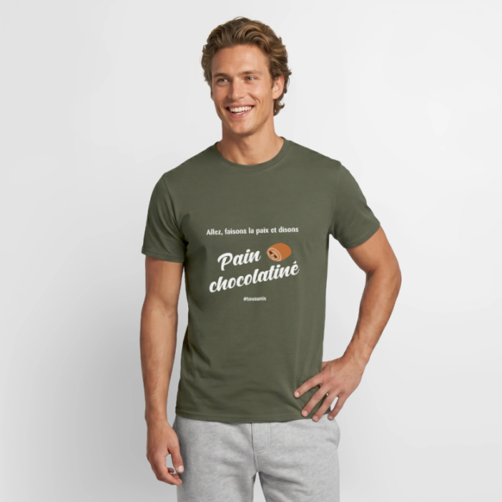 T-shirt homme - Pain au chocolat Vs Chocolatine - vert militaire - front