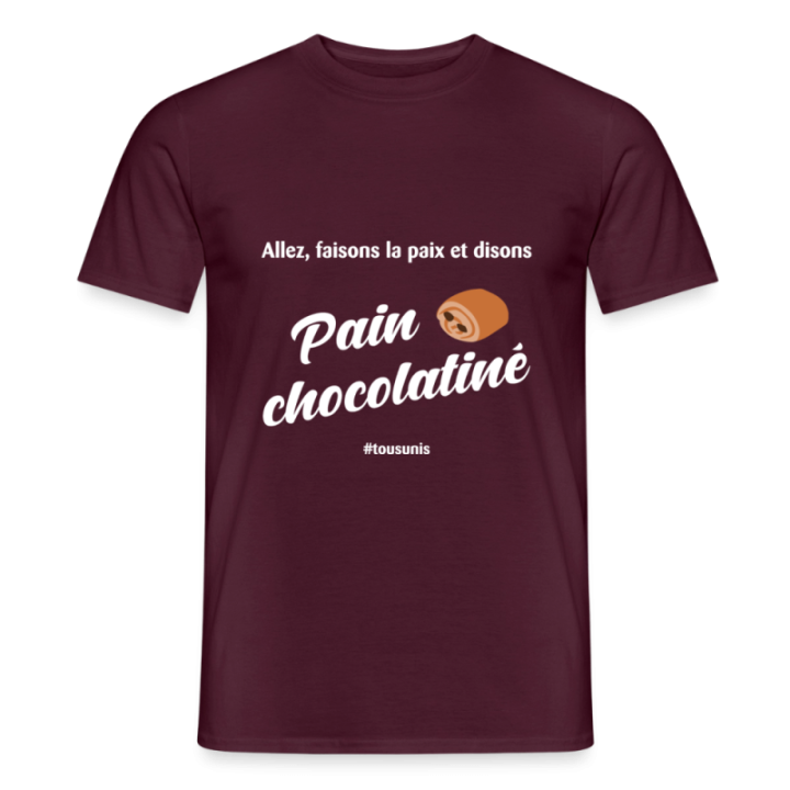 T-shirt homme - Pain au chocolat Vs Chocolatine - rouge brique - front