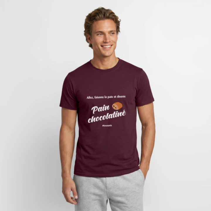 T-shirt homme - Pain au chocolat Vs Chocolatine - rouge brique - front