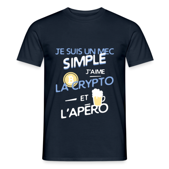 T-shirt homme - Un mec simple: Crypto et apéro - marine - front