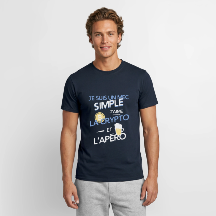 T-shirt homme - Un mec simple: Crypto et apéro - marine - front