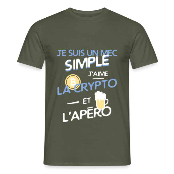 T-shirt homme - Un mec simple: Crypto et apéro - vert militaire - front