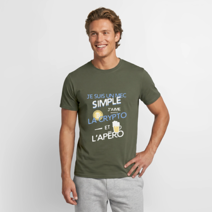 T-shirt homme - Un mec simple: Crypto et apéro - vert militaire - front
