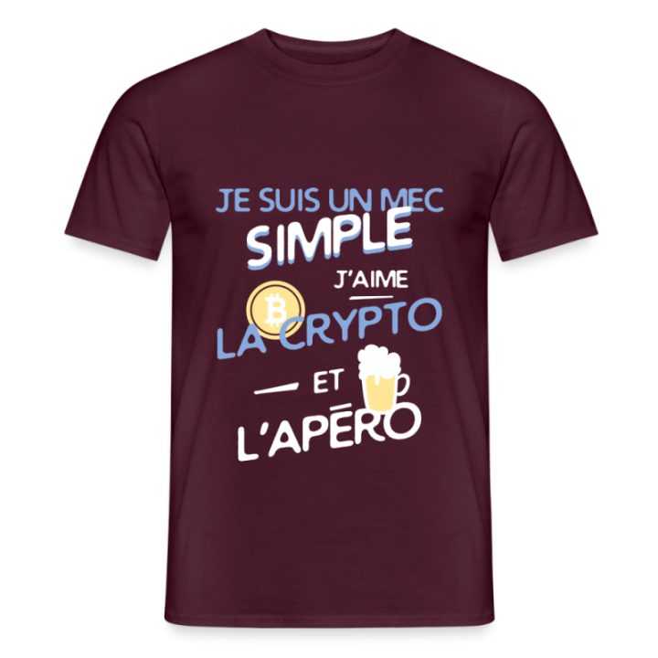 T-shirt homme - Un mec simple: Crypto et apéro - rouge brique - front