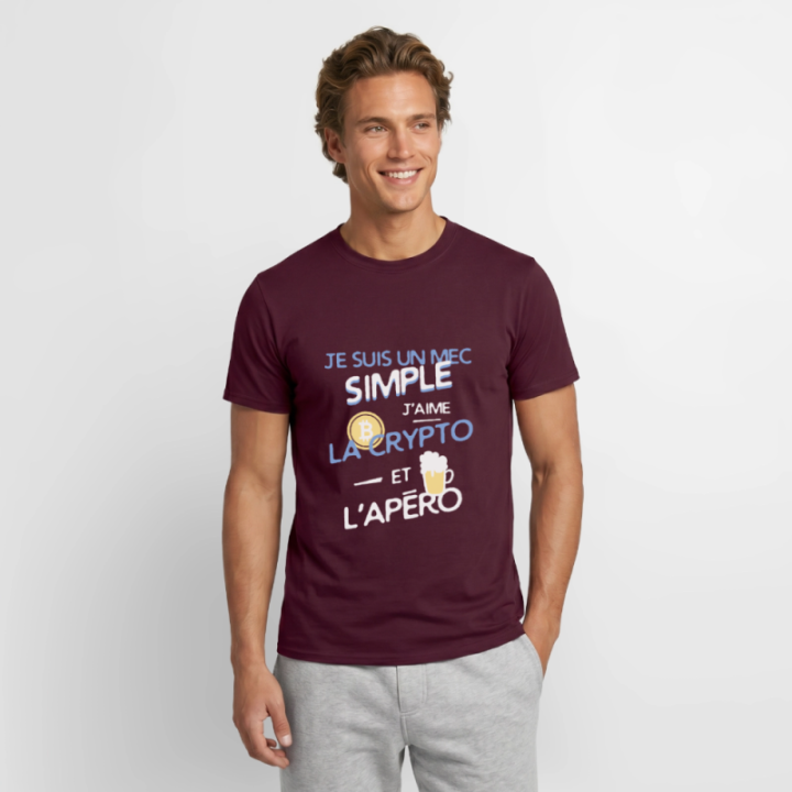 T-shirt homme - Un mec simple: Crypto et apéro - rouge brique - front